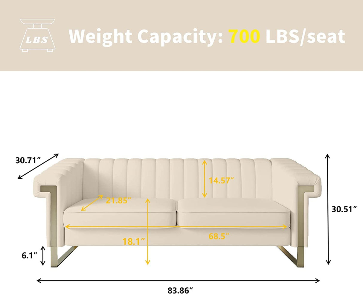 Velvet Sofa,Channel Tufted Velvet Sofa Couch with Stainless Steel Base and Comfortable