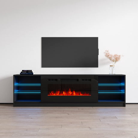 1 Electric Fireplace Modern 79" TV Stand (Black)