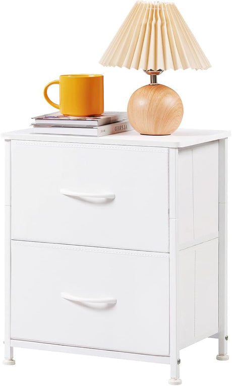 Nightstand with 2 Drawers, Bedside Table Small Dresser with Removable Fabric Bins