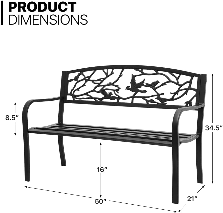 Outdoor Bench Garden Patio Porch Furniture Aluminum Lightweight Sturdy 50 inch Bench