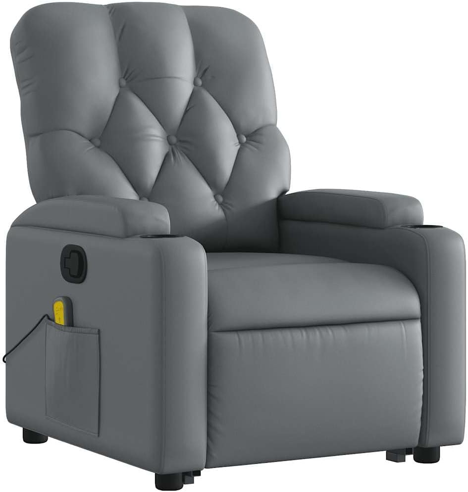 Gray Faux Leather Power Lift Massage Recliner - Electric Stand-Up Assist, Manual Tilt,