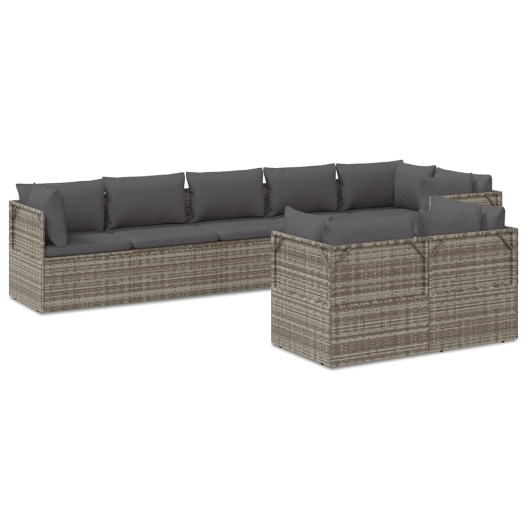FAMIROSA 8 Piece Patio Lounge Set with Cushions Gray Poly Rattan,64.4 KG,3157426