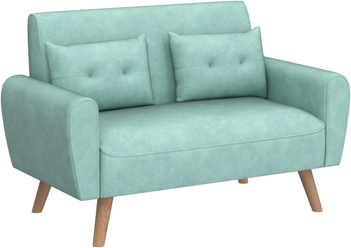 47" Small Modern Loveseat Sofa, Mid Century Linen Fabric 2-Seat Sofa