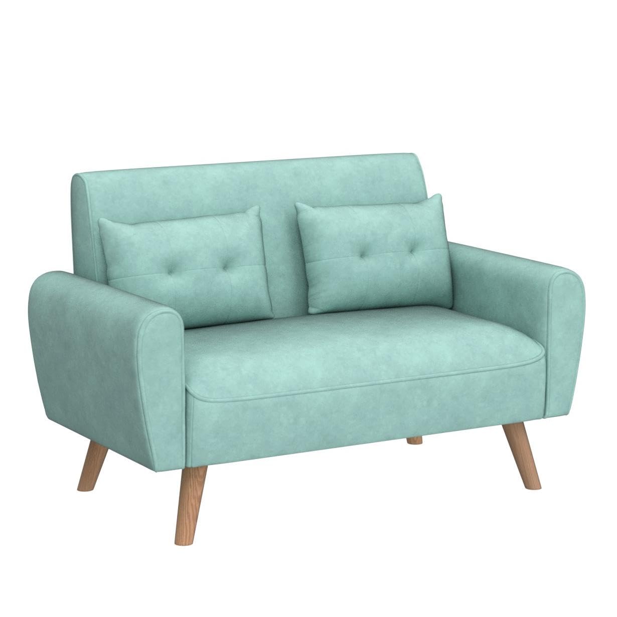 47" Small Modern Loveseat Sofa, Mid Century Linen Fabric 2-Seat Sofa