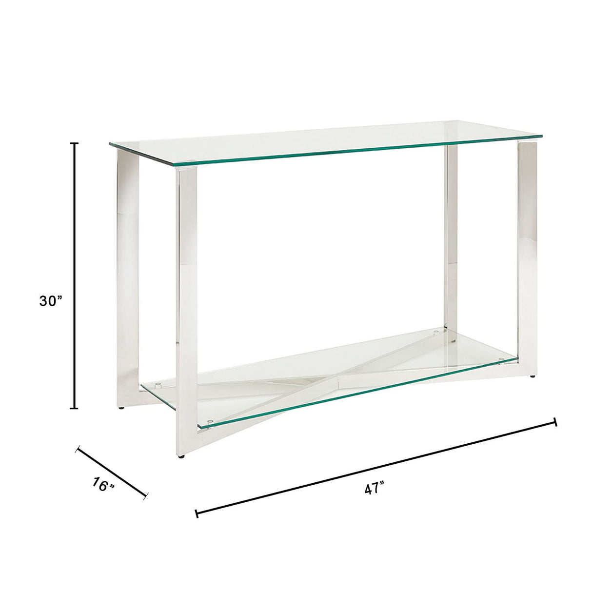Townley Collection Console Table with Polished Stainless Steel Legs and Durable Glass Top