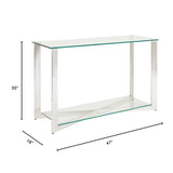 Townley Collection Console Table with Polished Stainless Steel Legs and Durable Glass Top
