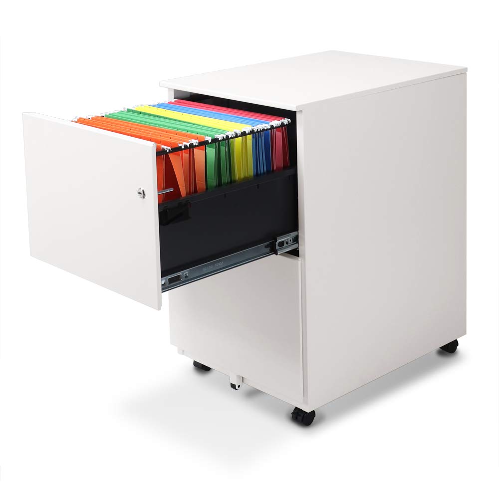 Modern Soho Design 2-Drawer Metal Mobile File Cabinet with Lock Key/Fully Assembled