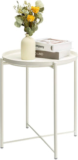 White End Table, Outdoor White Side Table for Small Spaces Accent Patio Side Table Round