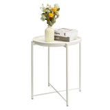 White End Table, Outdoor White Side Table for Small Spaces Accent Patio Side Table Round