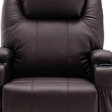 HomeRoots 33" Brown Faux Leather Power Heated Massage Lift Assist Recliner