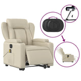 Massage Recliner Chair - Cream Faux Leather, Stand-Up Lift, Reclining, Vibration, Cup Holders