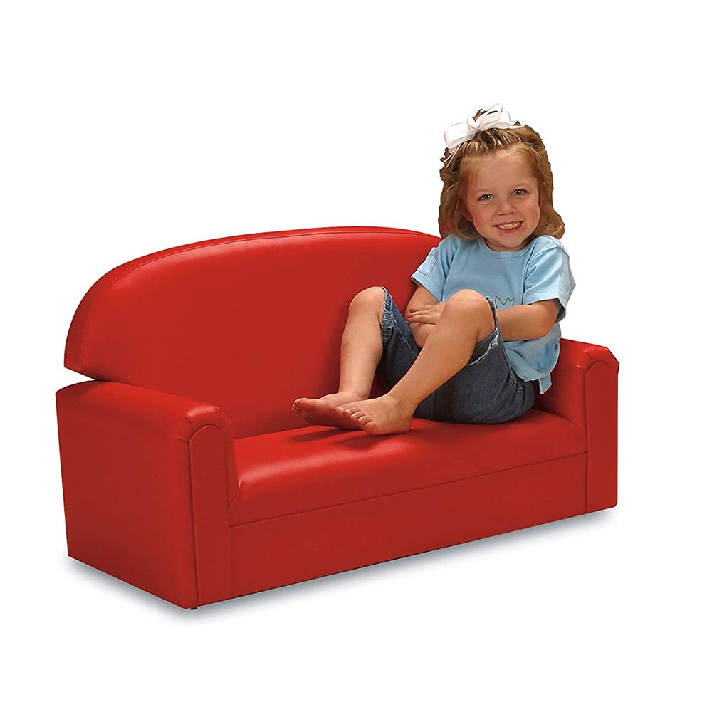 Premium Vinyl Upholstered Sofa for Children Comfy Loveseat Sofa Bed for Playroom Daycare Furniture Mini Double Foam Play Couch Kids, Red