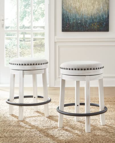 Valebeck 24" Counter Height Upholstered Swivel Stool, White & Black