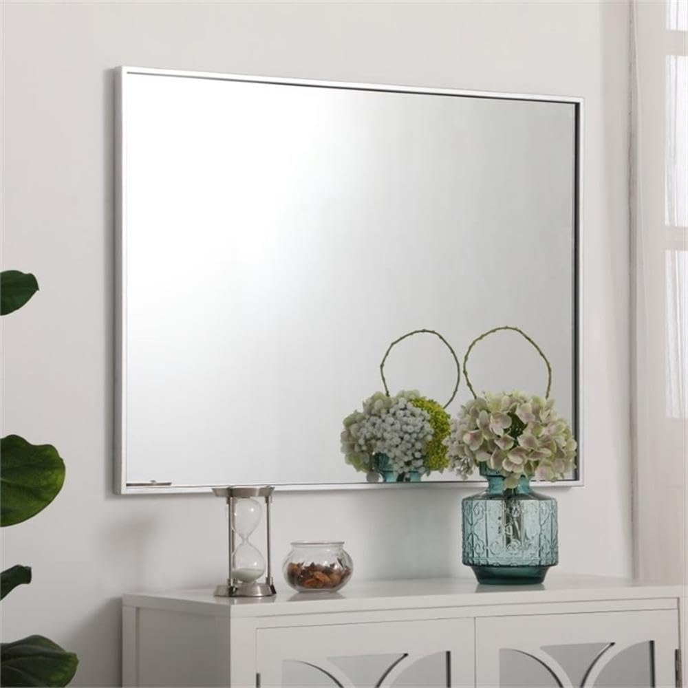 36" x 27" Contemporary Metal Frame Mirror in Silver