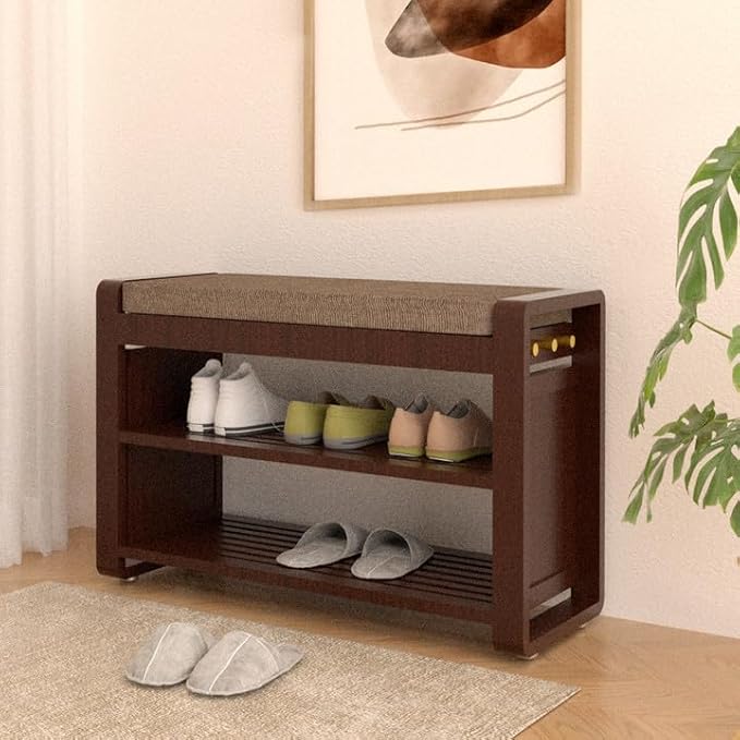 Shoe Rack Bench Entryway, Bamboo Shoe Bench with Removable Cushion