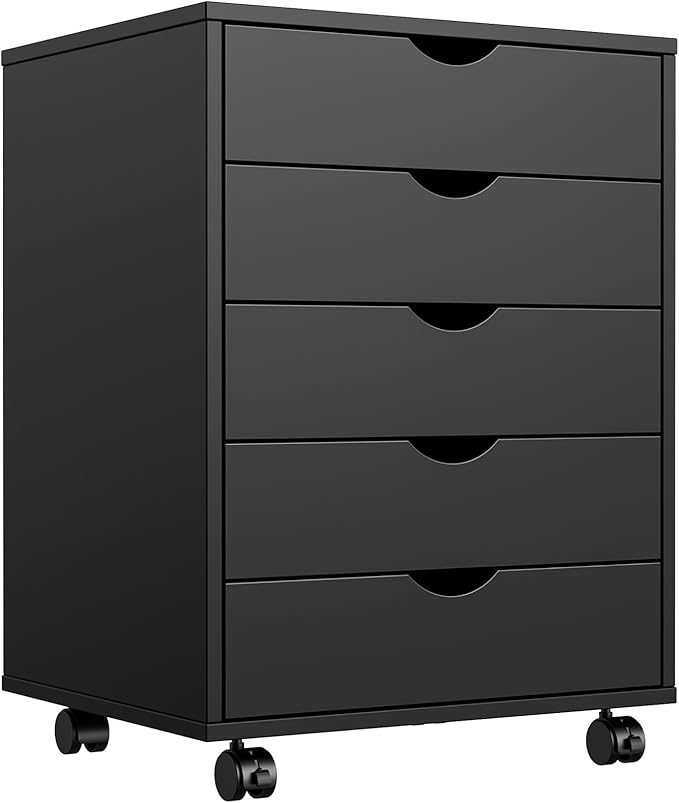 5-Drawer File Cabinet, Wood Vertical Filing Cabinet, Mobile File Cabinets with Casters