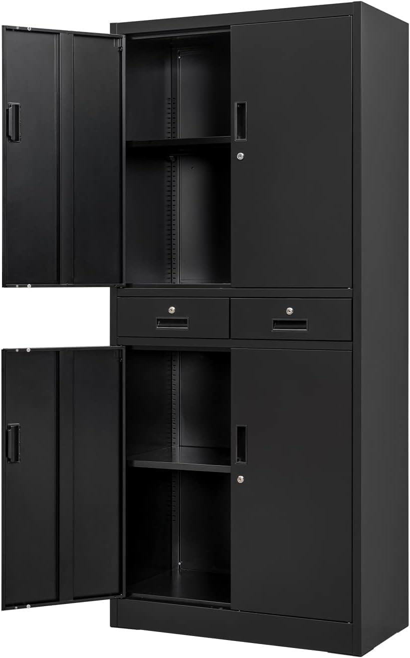 Metal Storage Cabinet with Adjustable Shelves and Drawers