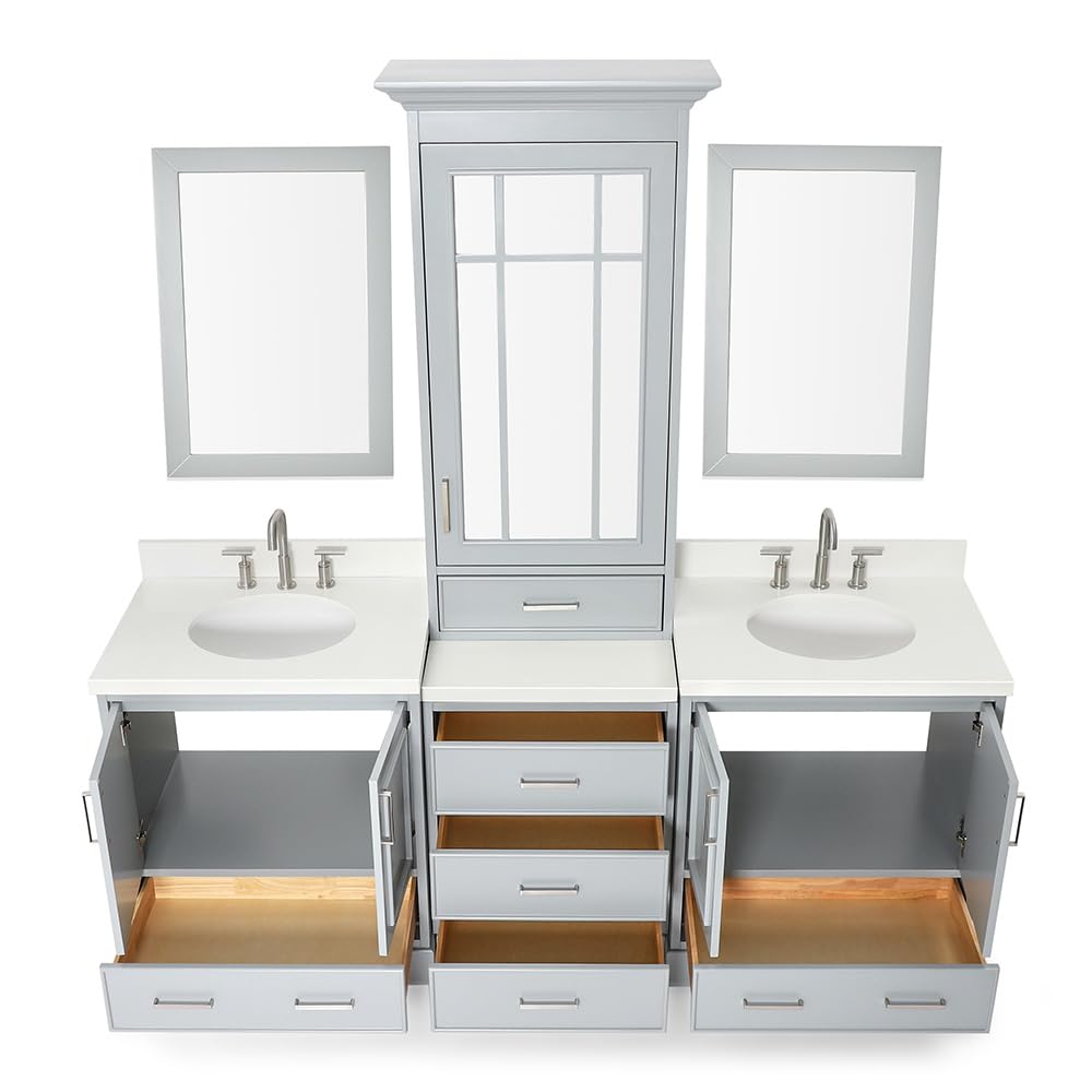 85" Inch Double Vanity Set in Grey, Pure White Quartz Counter-top Counter-top