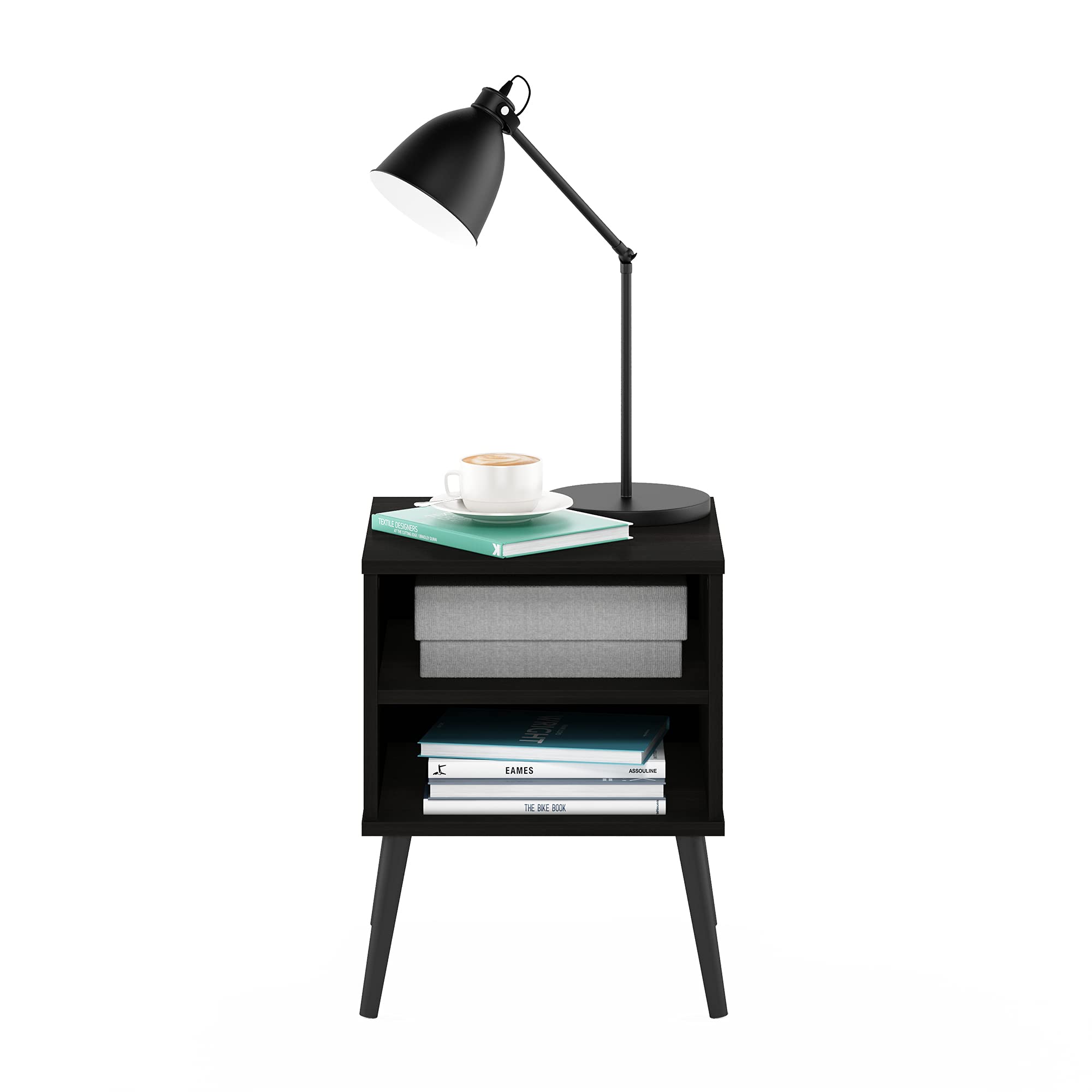 Claude End, Mid Century Style Table with Wood Legs, Espresso