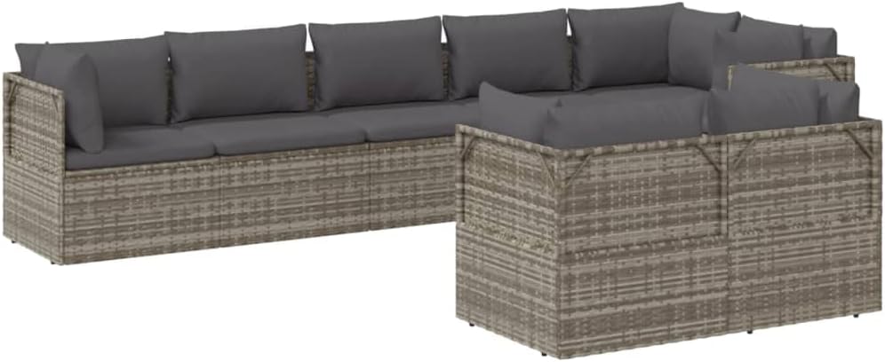 FAMIROSA 8 Piece Patio Lounge Set with Cushions Gray Poly Rattan,64.4 KG,3157426