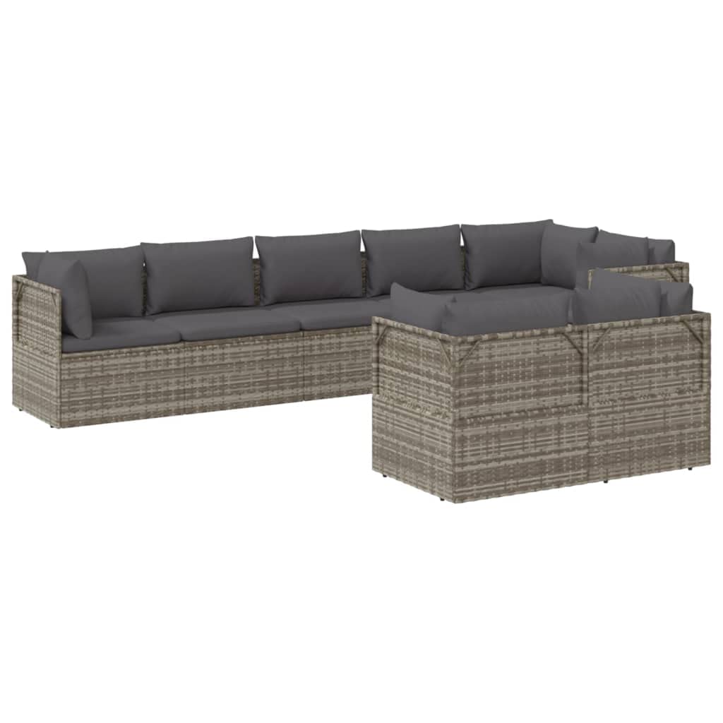 FAMIROSA 8 Piece Patio Lounge Set with Cushions Gray Poly Rattan,64.4 KG,3157426