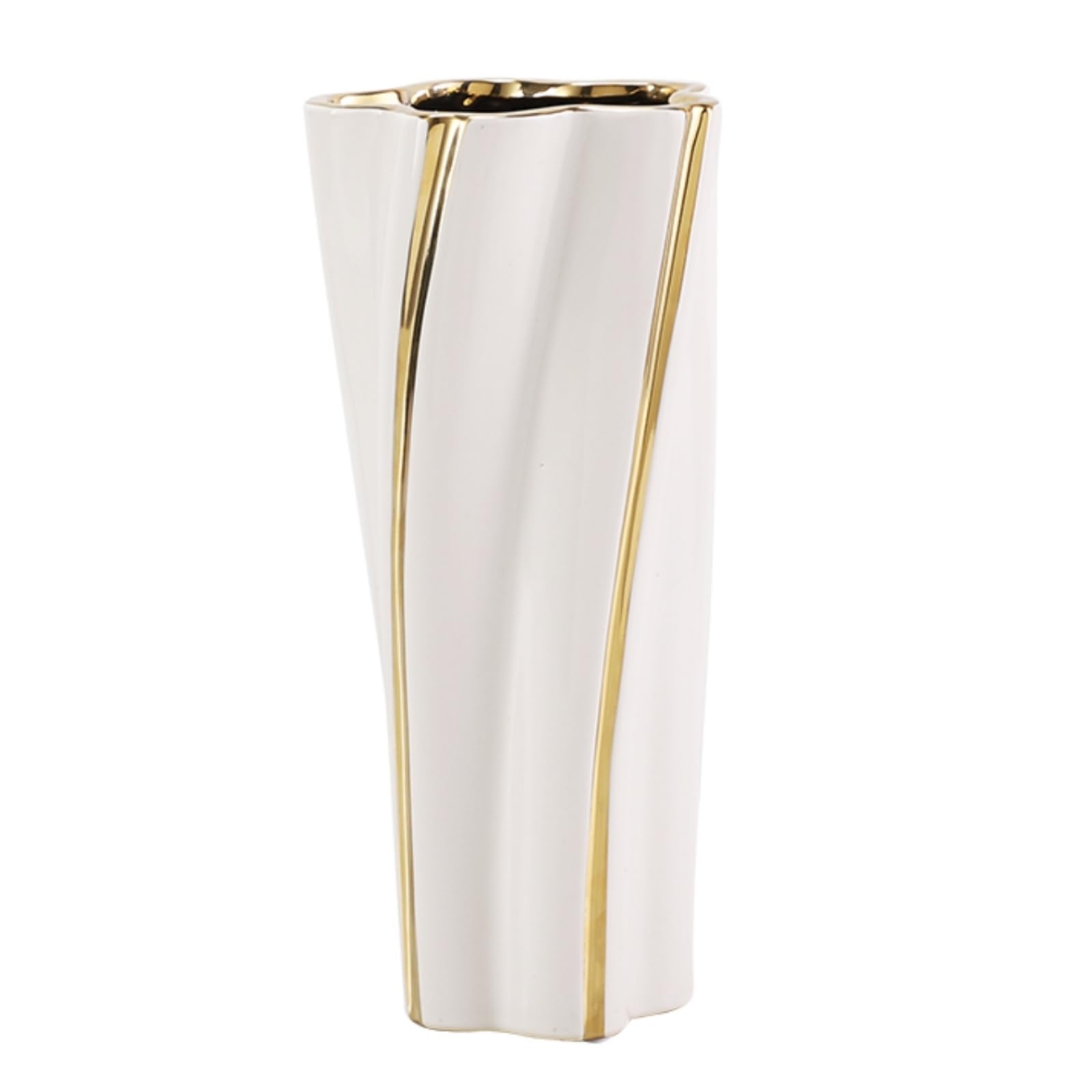 White and Gold Vase, Ceramic Gold Vase Home Decor,Pentagon White Gold Vase