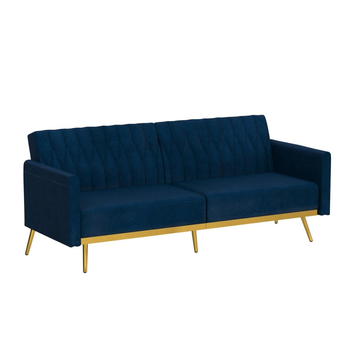 70" Blue Velvet Convertible Futon Sofa Bed, Mid Century Modern Decor, Tufted Loveseat