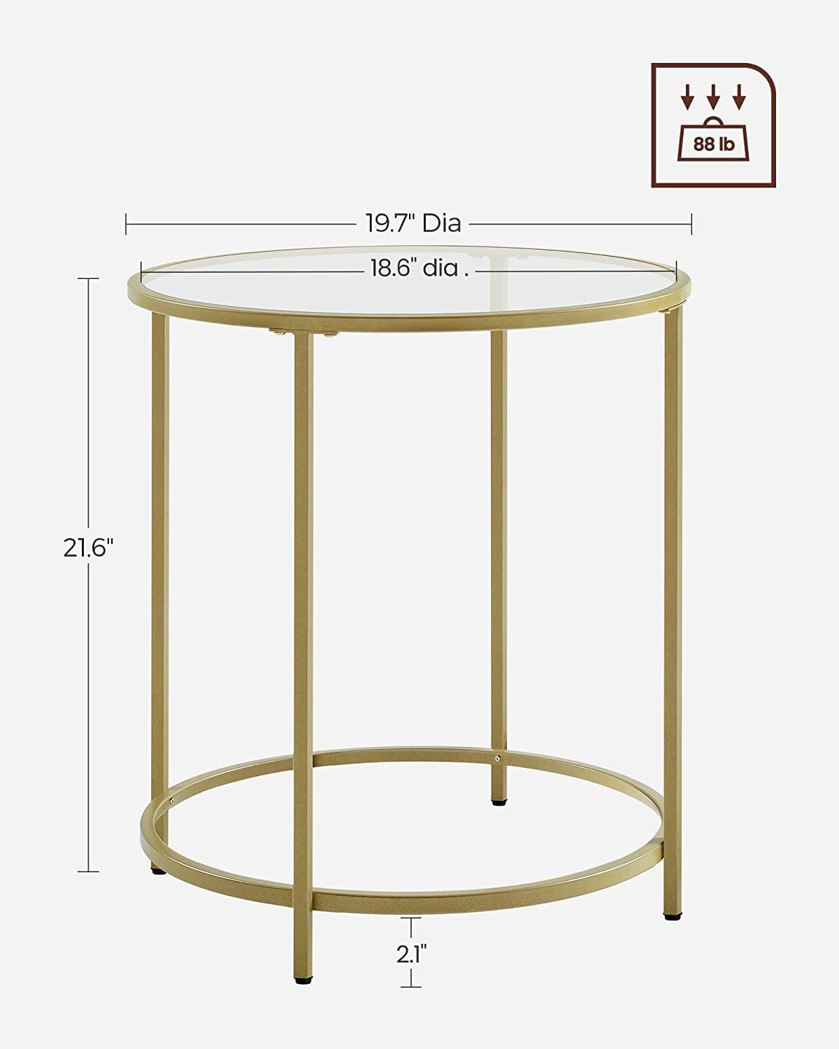 Round Side Tables, Set of 2, Glass End Tables with Metal Frame, Gold Coffee Tables