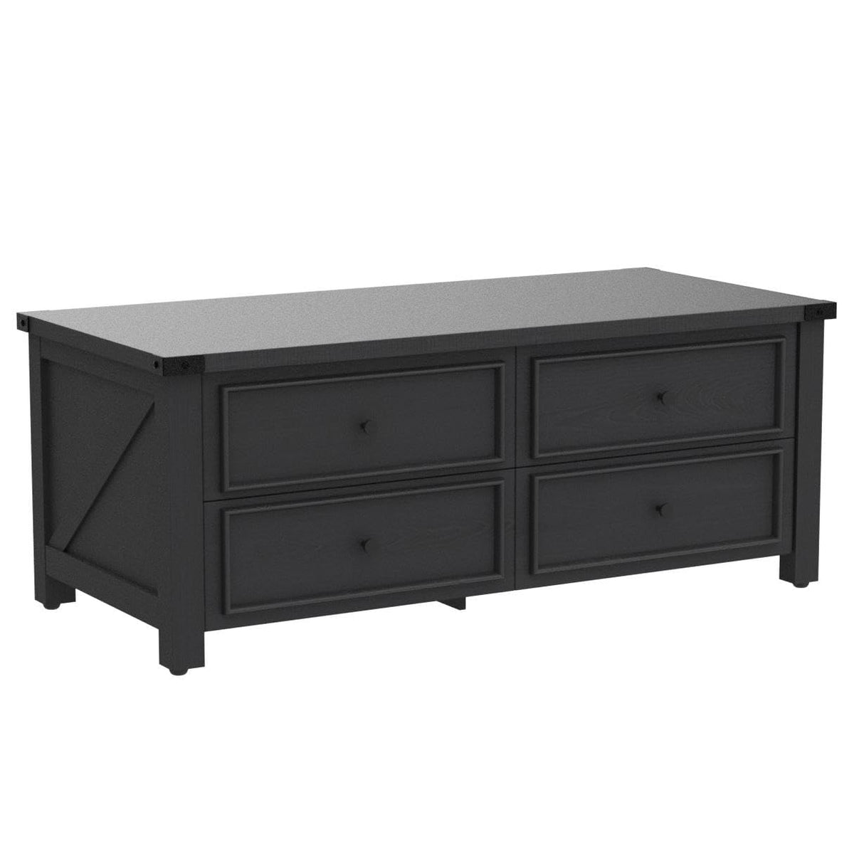 48” Farmhouse Coffee Table with 4 Large Storage Drawers, Modern Center Table