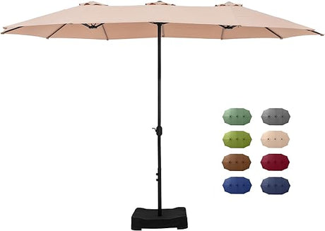 15 ft Large Patio Umbrella with Base Included, Outdoor Double-Sided Table Umbrella with Crank,