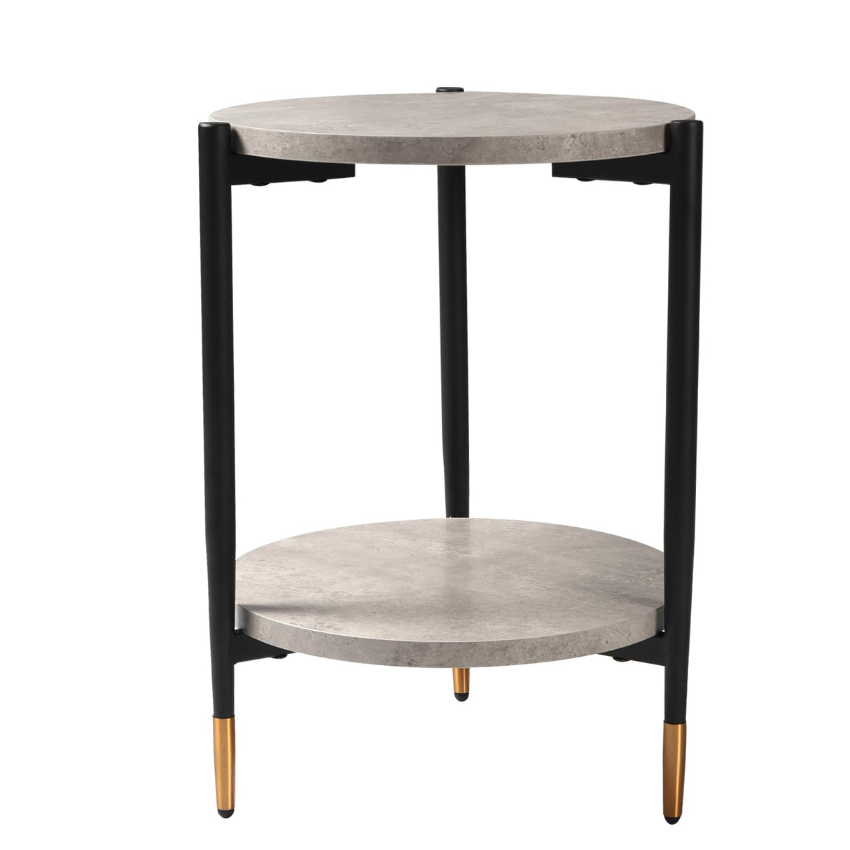 Round Side Table, 15.3" End Table with 2 MDF Shelves for Living Room, Bedroom