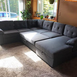 Sleeper Sofa Couch Modular Sectional Sofa Sleeper with Pull Out Bed 6 Seater Sleeper Couch with Storage U Shaped Sofa Bed Couch for Living Room, Dark Grey