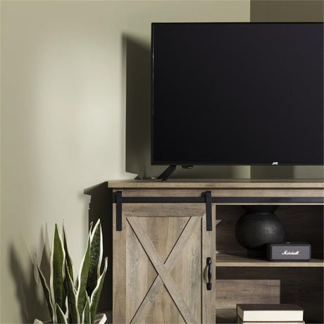 Farmhouse Wood Corner TV Stand for TVs up to 52" with Sliding Barn Doors, 3 Adjustable