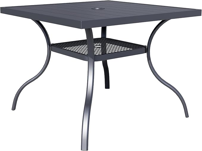Patio Dining Table, 60" x 37" Rectangle Metal Steel Slat Table