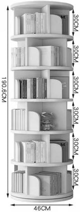 6 Tier Rotating Bookcase,360°Display Wood Round Bookshelf, Corner Bookshelf for Small