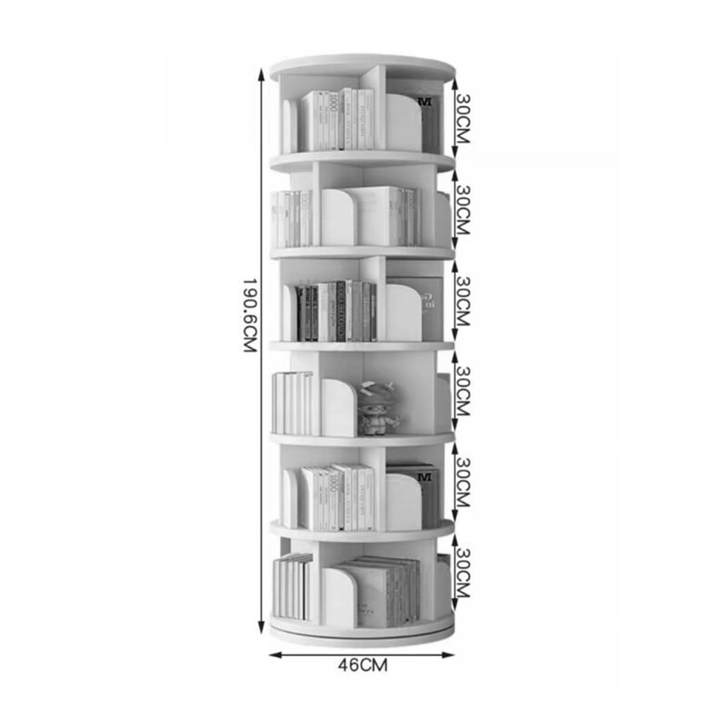 6 Tier Rotating Bookcase,360°Display Wood Round Bookshelf, Corner Bookshelf for Small