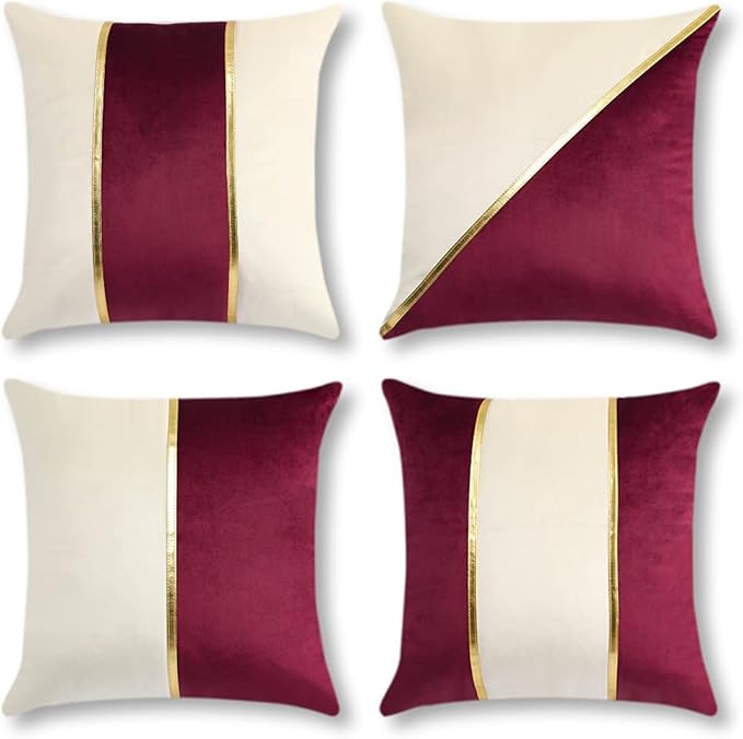 Throw Pillow Cover 18x18 Inches Velvet Decorative Pillow Covers Gold Striped