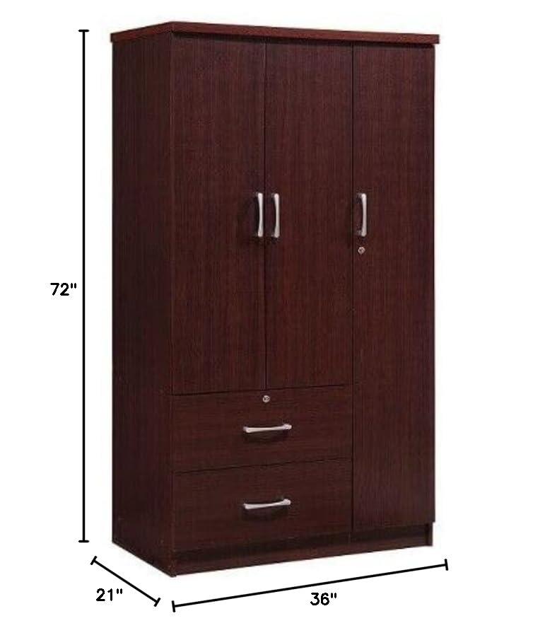 Mahogany Wardrobe Armoire with Hanging Rod, 2 Doors, Spacious Storage