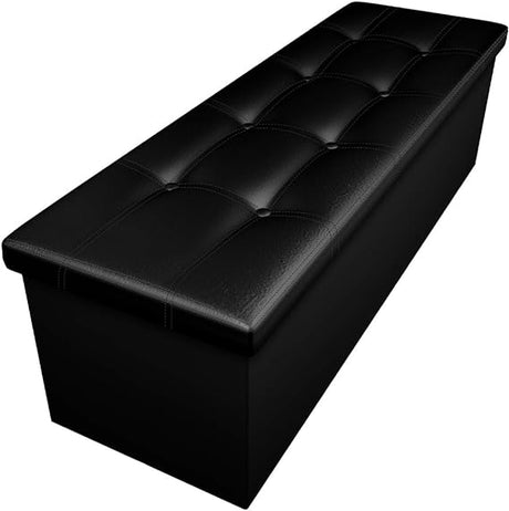 Folding Ottoman Storage Bench Cube 43 inch Hold up 700lbs Faux Leather Long Chest