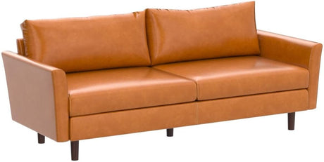 80'' Faux Leather Sofa Couch, Mid-Century Modern Sofa with Solid Wooden Frame