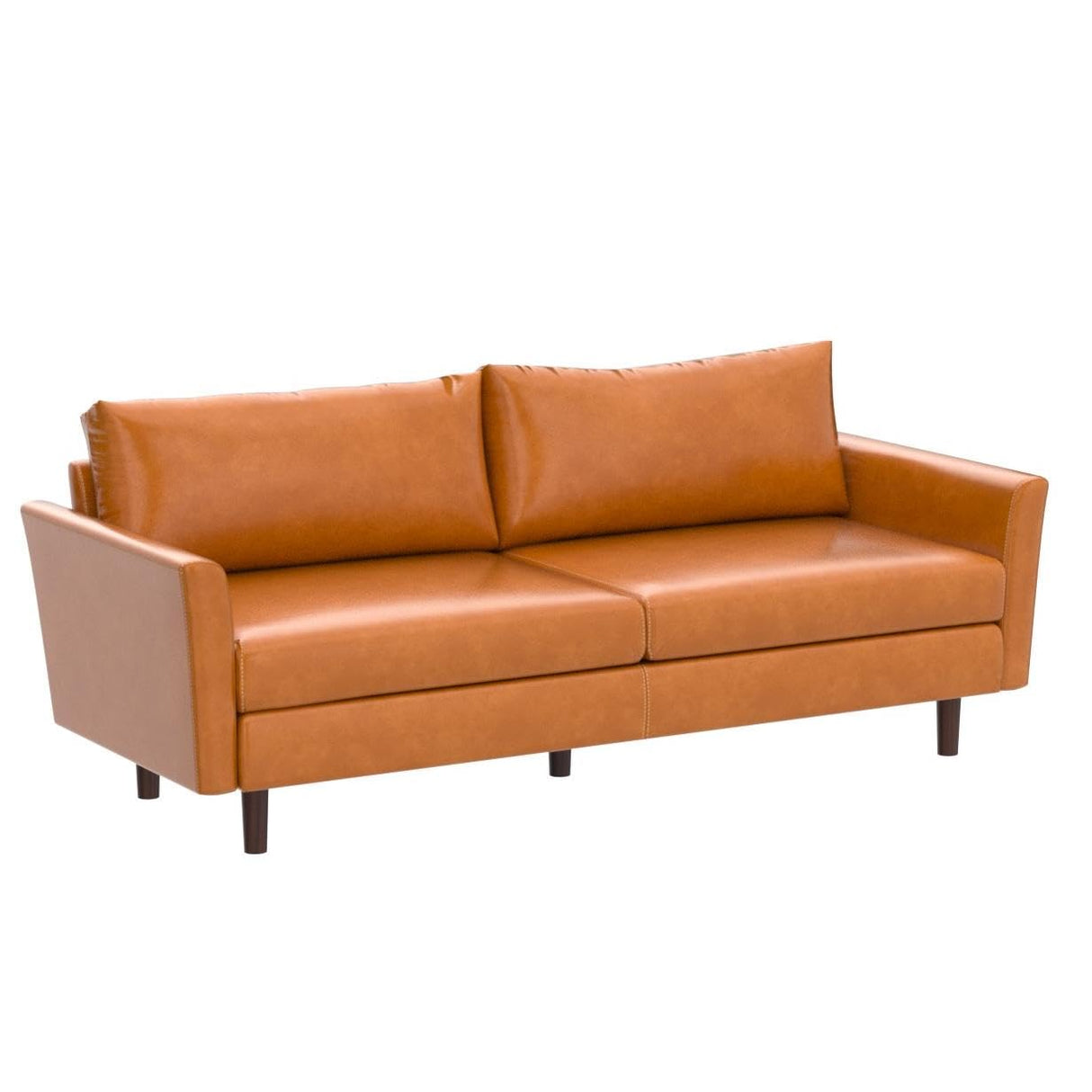 80'' Faux Leather Sofa Couch, Mid-Century Modern Sofa with Solid Wooden Frame