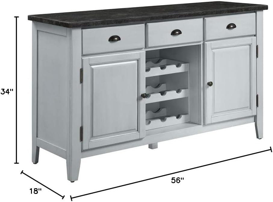 Lanton Server in Marble & Antique White Finish