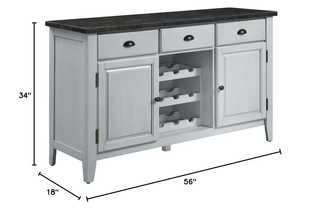 Lanton Server in Marble & Antique White Finish