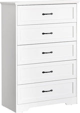 Dresser with 5 Drawers White Modern Chest of Drawers Large Capacity Storage Wood