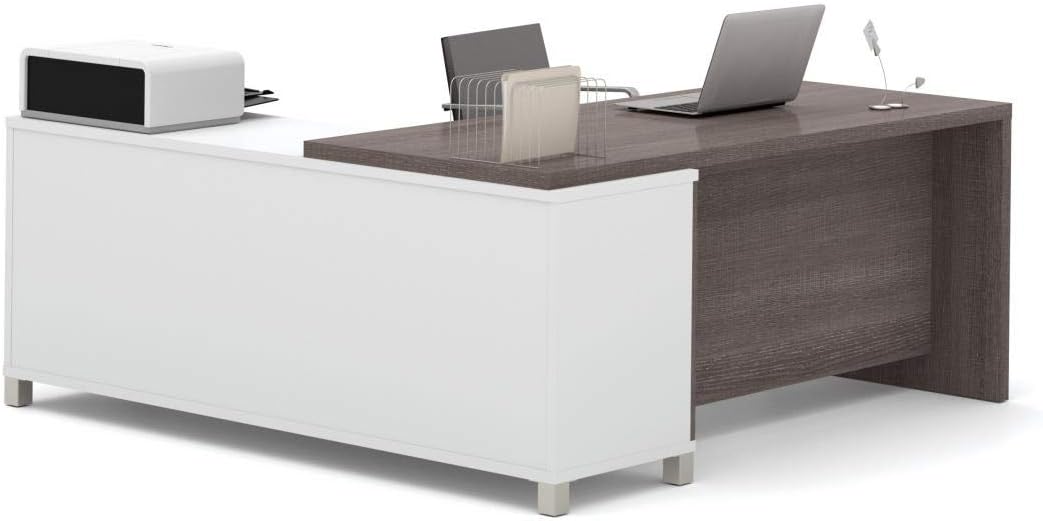 Pro-Linea L-Shaped Computer Desk, 72W, White/Bark Grey