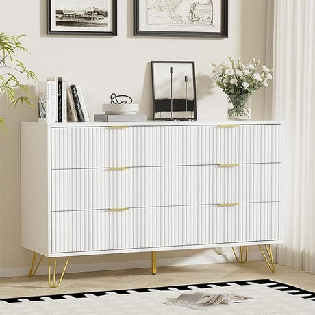 Black Dresser for Bedroom, 7 Drawer Dresser with Gold Pulls and Metal Legs