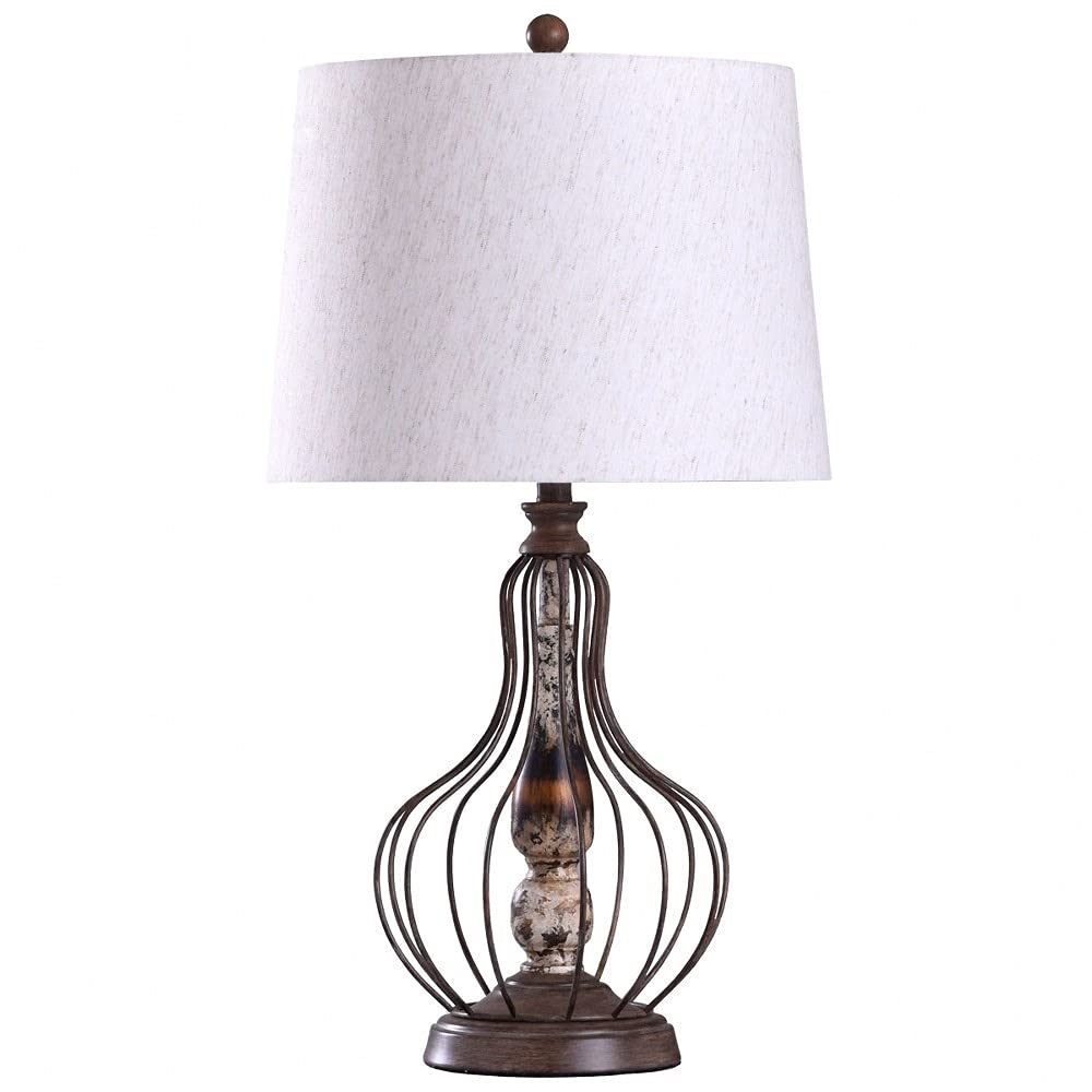 Yarrow - One Light Caged Metal Wire Design Table Lamp with Tapered Drum Shade