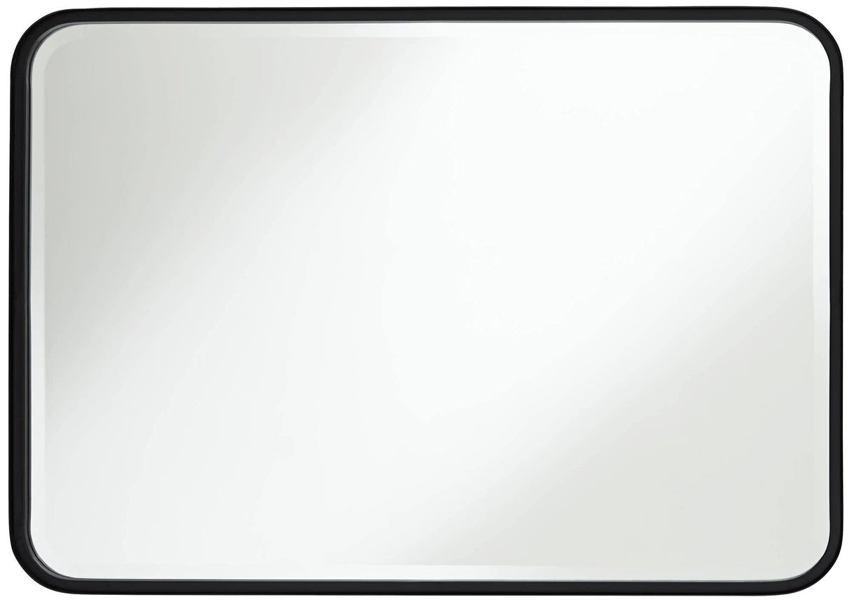 Wall Mirror Modern Black Iron Frame Beveled Glass 24" Wide Decor