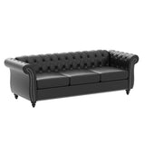 Chesterfield Sofa Leather, 84" Upholstered Tufted Couch 3 Seater with Rolled Arms