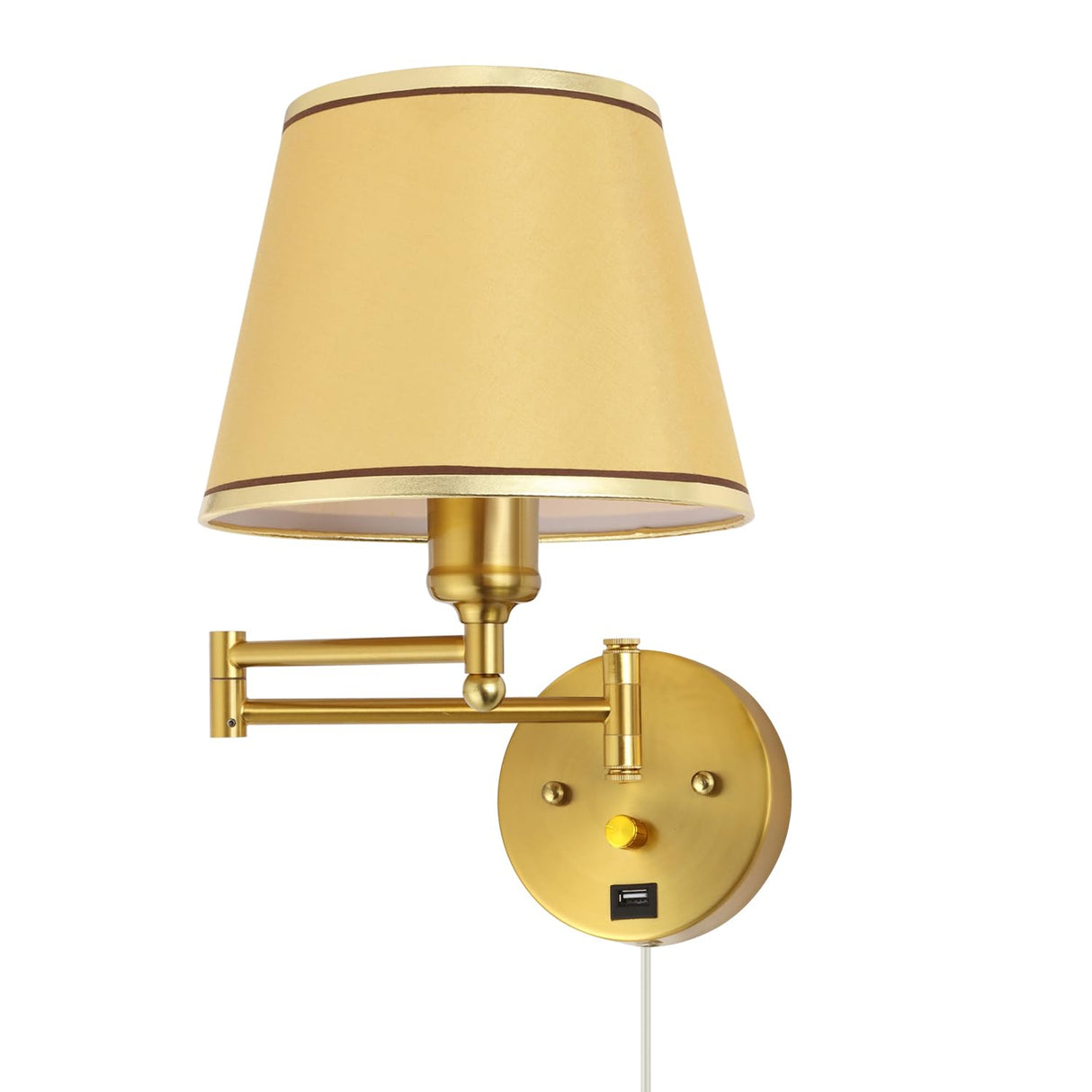 Plug-in Wall Sconce Swing Arm 1-Light Wall Mount Lamp with USB Charging Port Wall